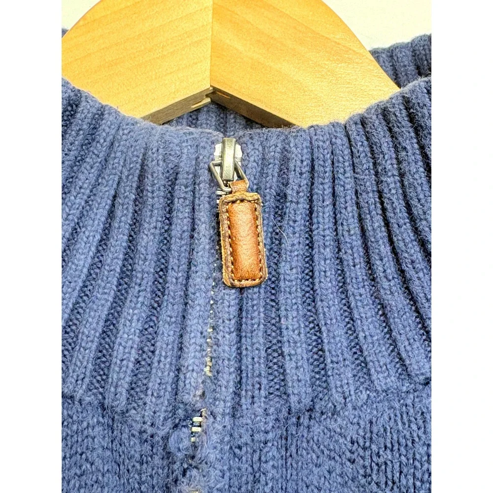 Polo Ralph Lauren 1/4 Zip Sweater Mens Large Blue Cotton Red‎ Pony Logo Pullover